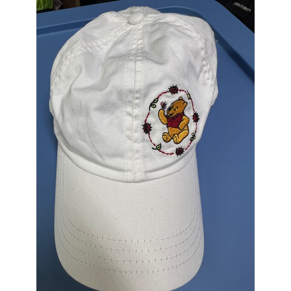 Disney Winnie the Pooh White Embroidered Baseball Cap Hat Adjustable Floral